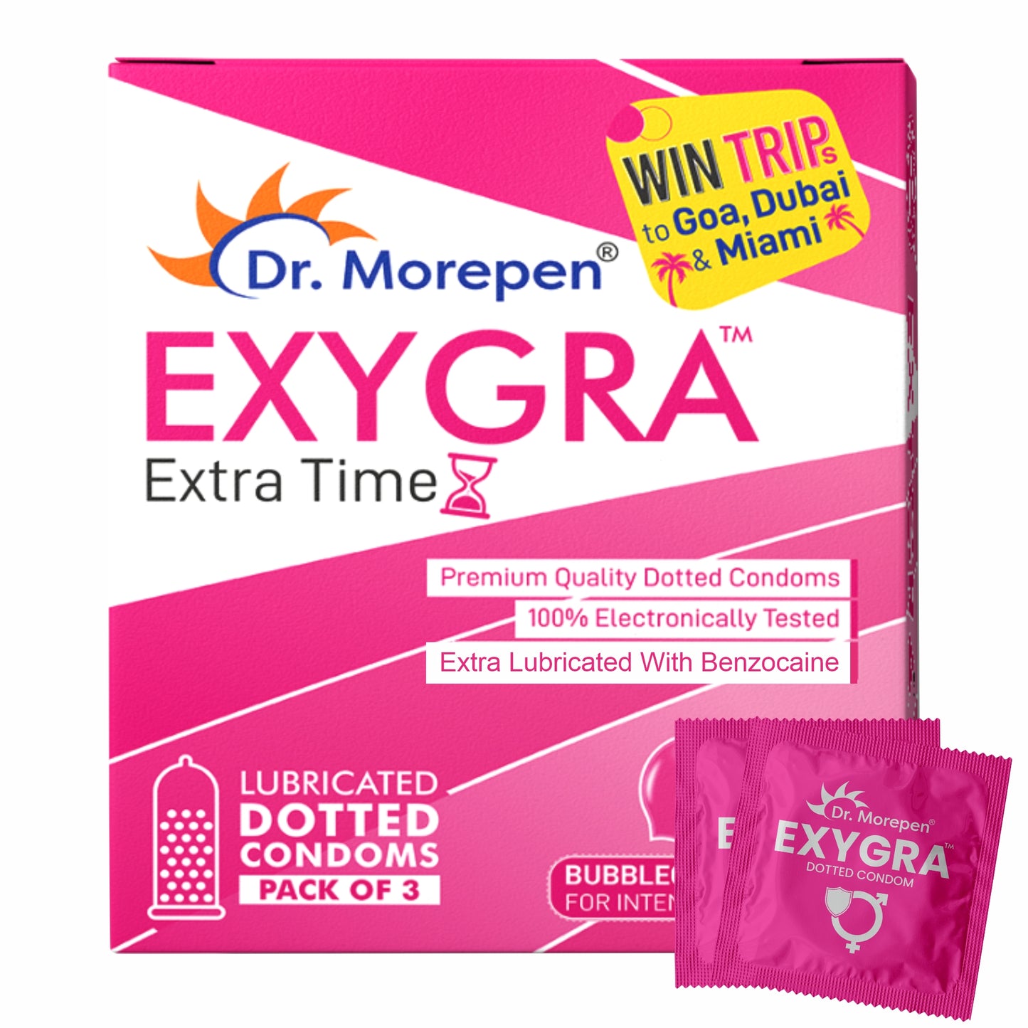 Dr Morepen Exygra Condom Dotted 3S (Pack Of 10)- Make Safe Love Stay Buy Sexual Well- Bubblegum Flavor-Long Lasting