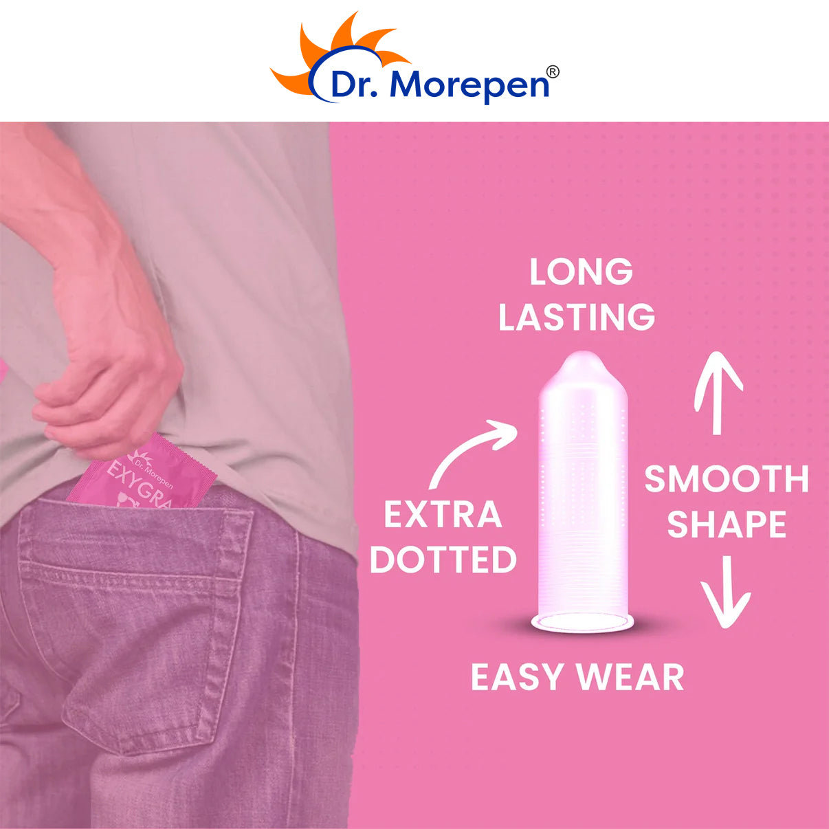 Dr Morepen Exygra Condom Dotted 3S (Pack Of 10)- Make Safe Love Stay Buy Sexual Well- Bubblegum Flavor-Long Lasting