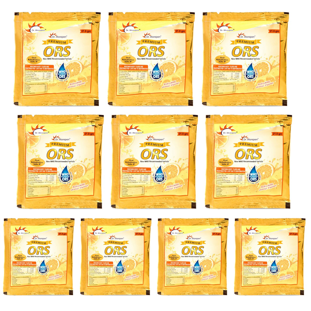 Dr Morepen ORS Orange Flavor 21.8G (Pack of 10)