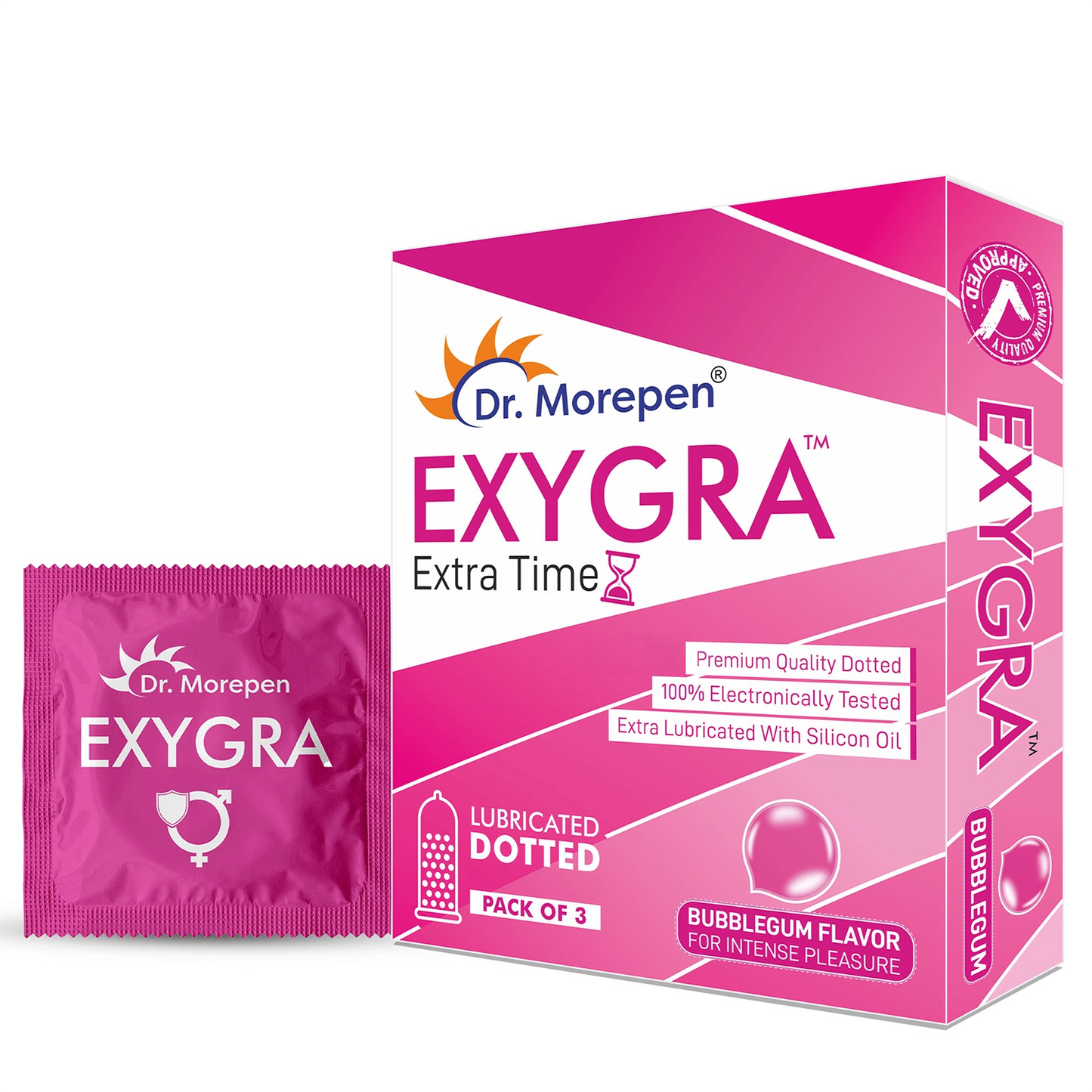 Dr Morepen Exygra Condom Dotted 3S (Pack Of 10)- Make Safe Love Stay Buy Sexual Well- Bubblegum Flavor-Long Lasting