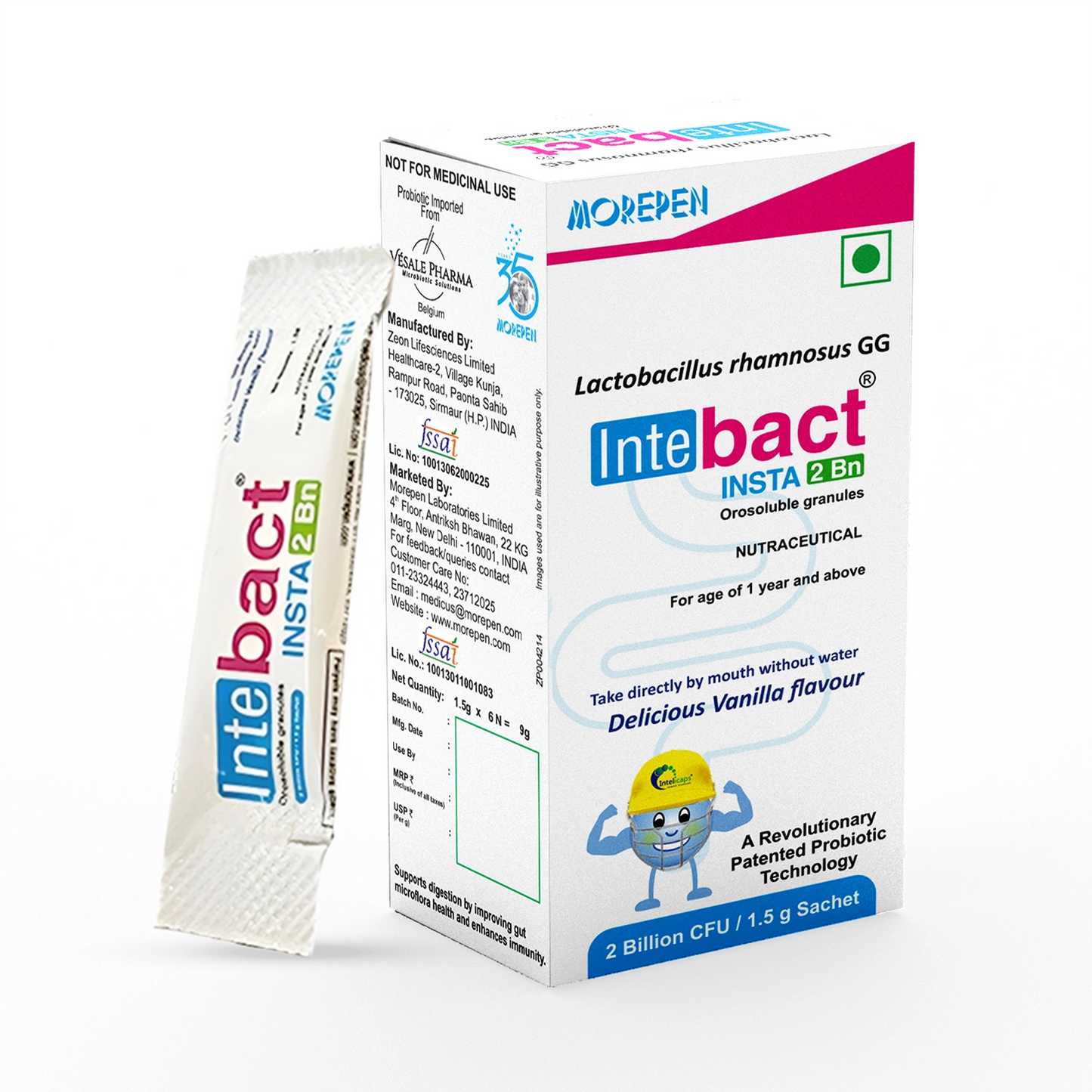 Intebact Insta Probiotic 2BN (Vanilla Flavour) - 12 Sachets ( 2 Pack )