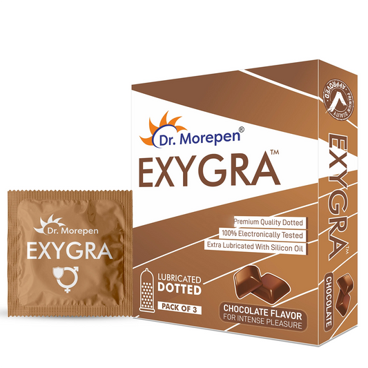 Dr Morepen Exygra Condom Dotted 3S (Pack Of 10)- Make Safe Love Stay Buy Sexual Well -Chocolate Flavor