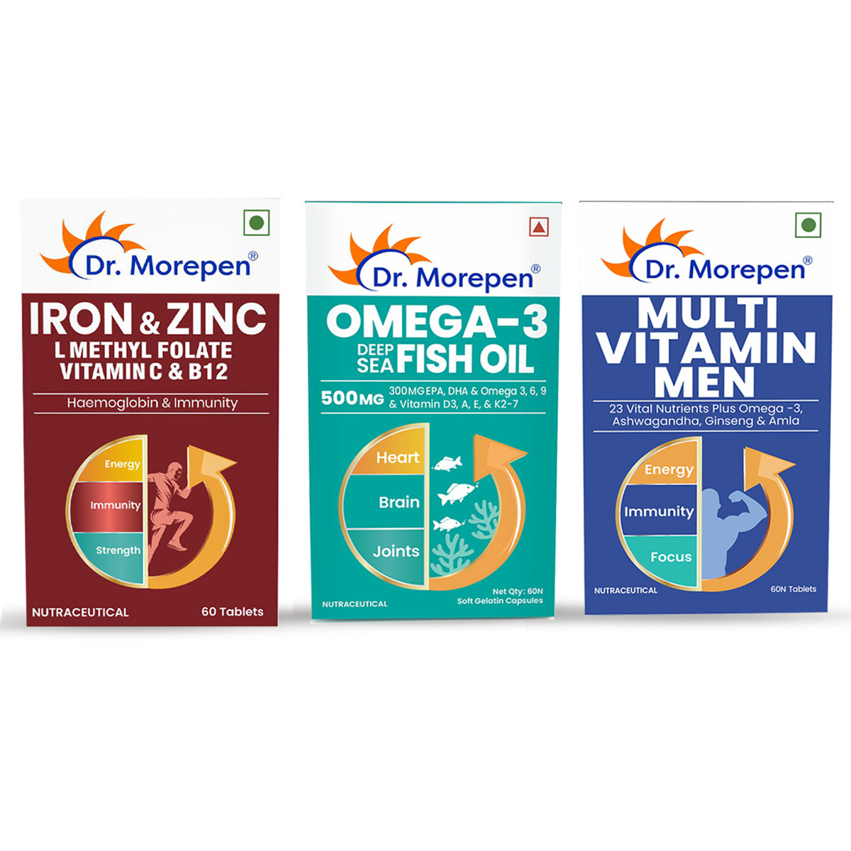 Multivitamin Men l Omega-500mg l Iron & Zinc - ( Pack Of 3 )