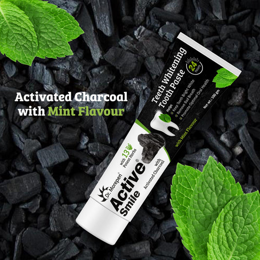 Dr. Morepen Active Smile Charcoal Toothpaste | Deep Clean Toothpaste | Teeth Whitening | Cool & Refreshing 100g